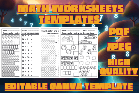 Colorful Math Worksheets Templates for Young Learners